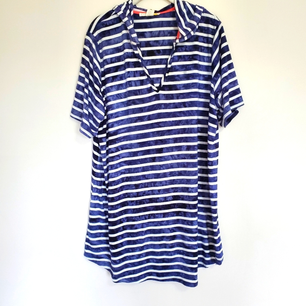 C&C California Blue Tie Dye Striped Hooded Tunic Top Womens 1X